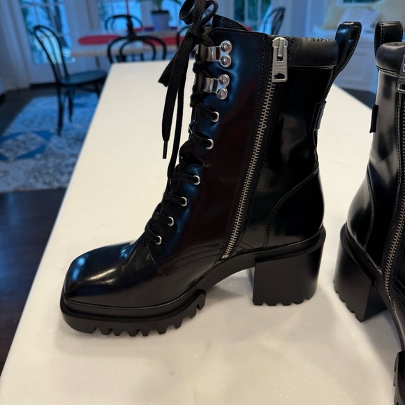 ALLSAINTS INDIGO Lace Up High Heel Combat Boots BLACK PATENT LEATHER US 8 EU 38 - Picture 6 of 15